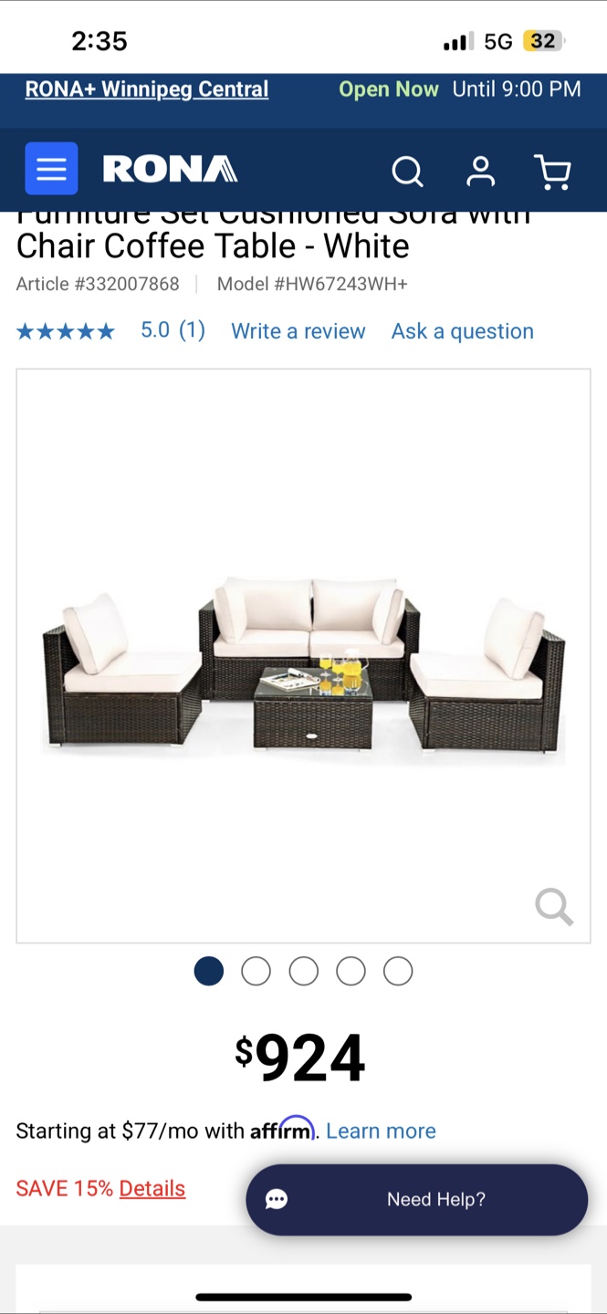 Patio Cushioned Sofa with Chair Coffee Table - White - photo 5
