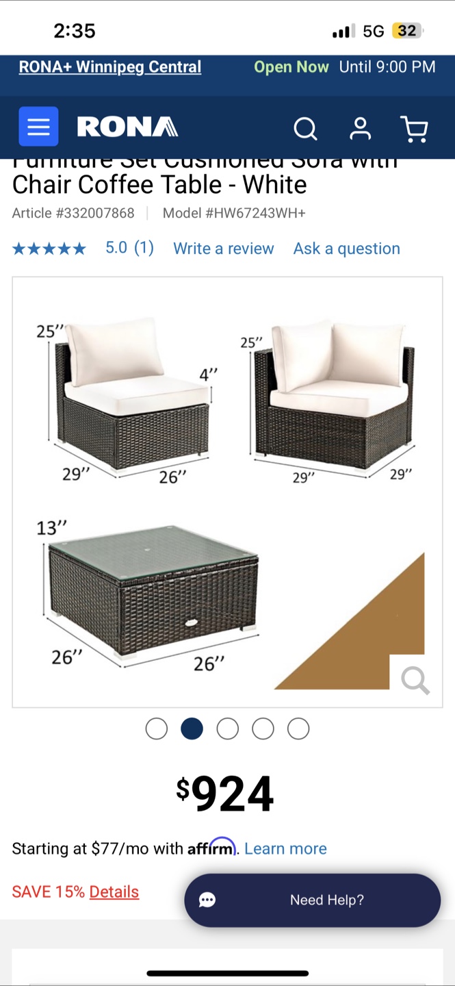 Patio Cushioned Sofa with Chair Coffee Table - White - photo 4