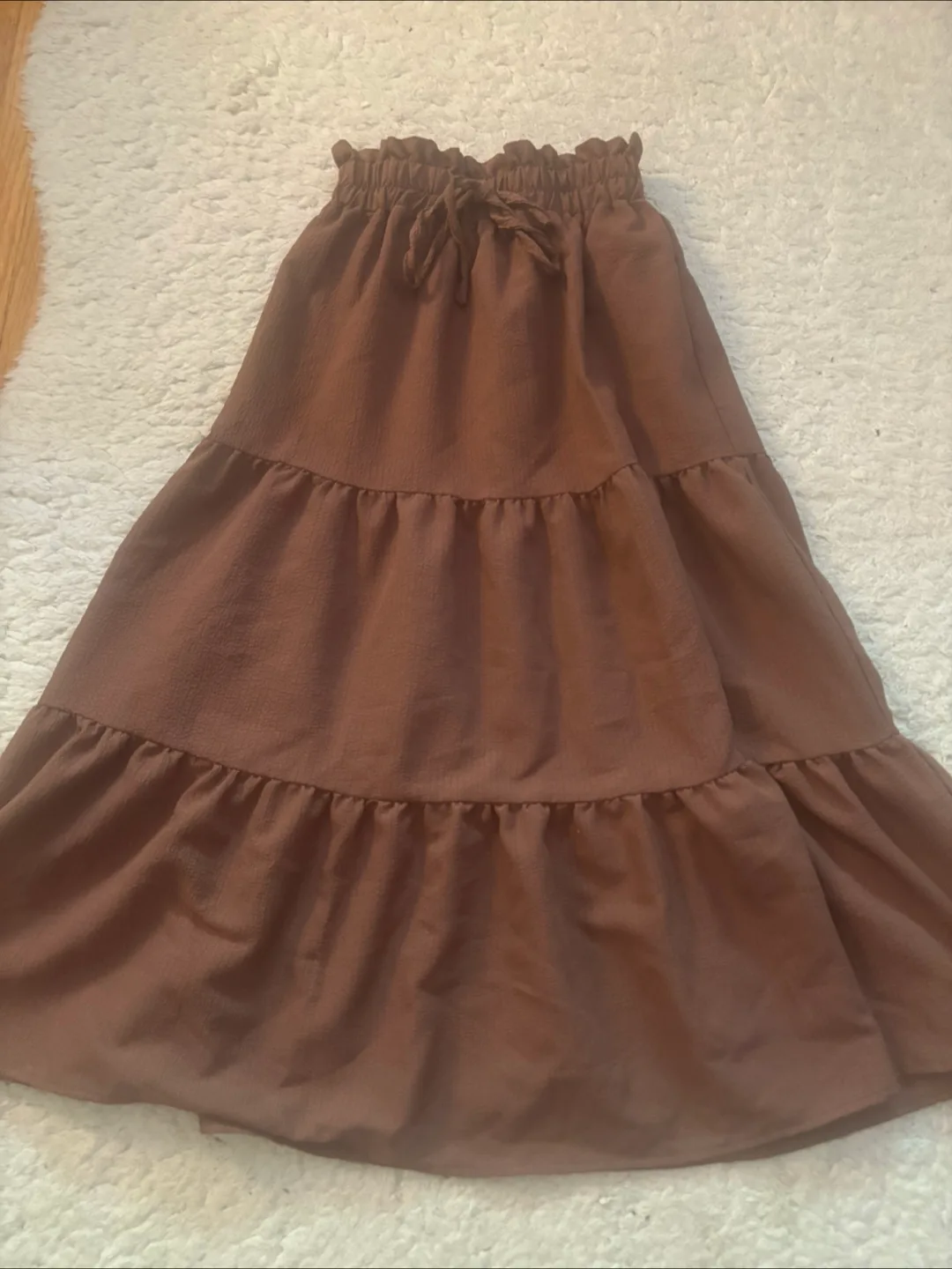 Brown Tiered Ruffle Midi Skirt