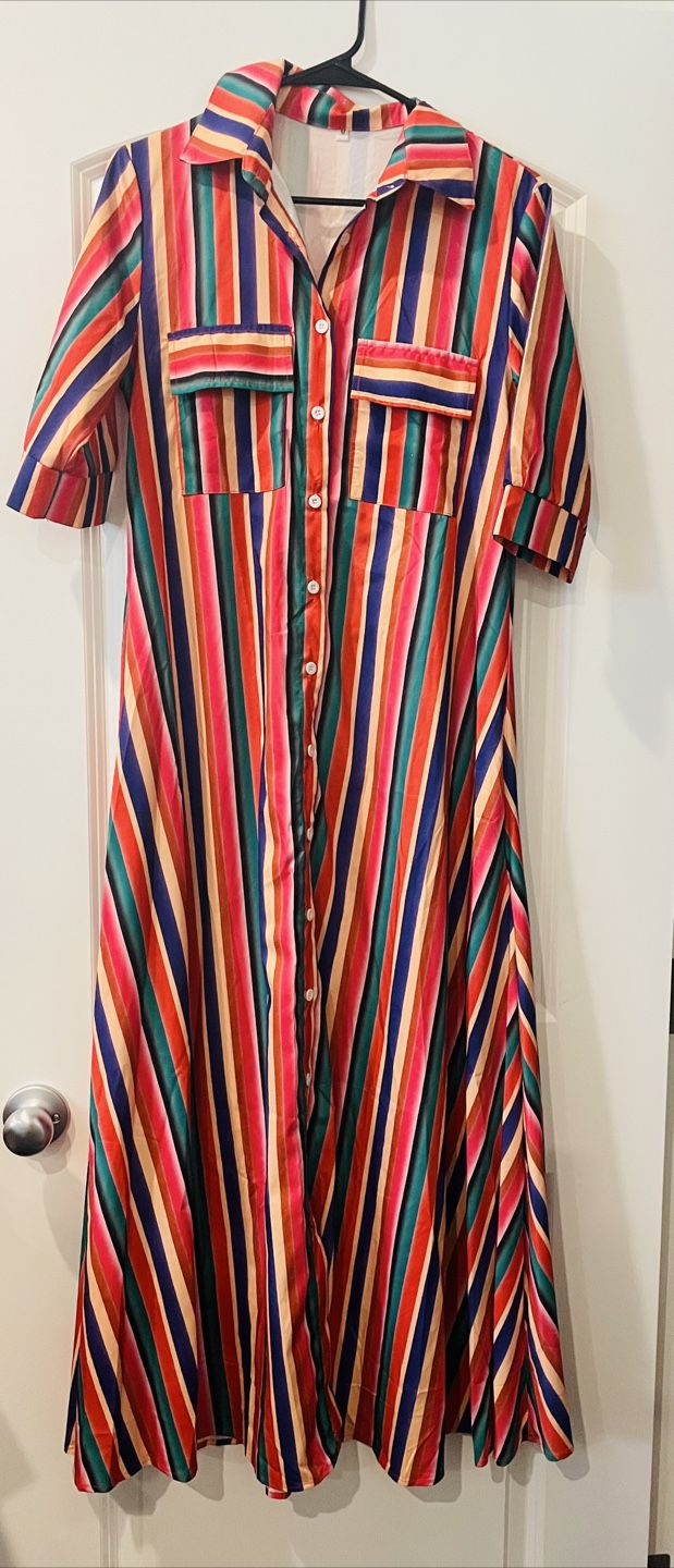 Striped Button-Down Midi Dress