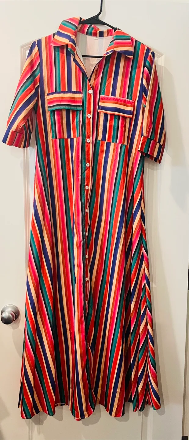 Striped Button-Down Midi Dress thumbnail