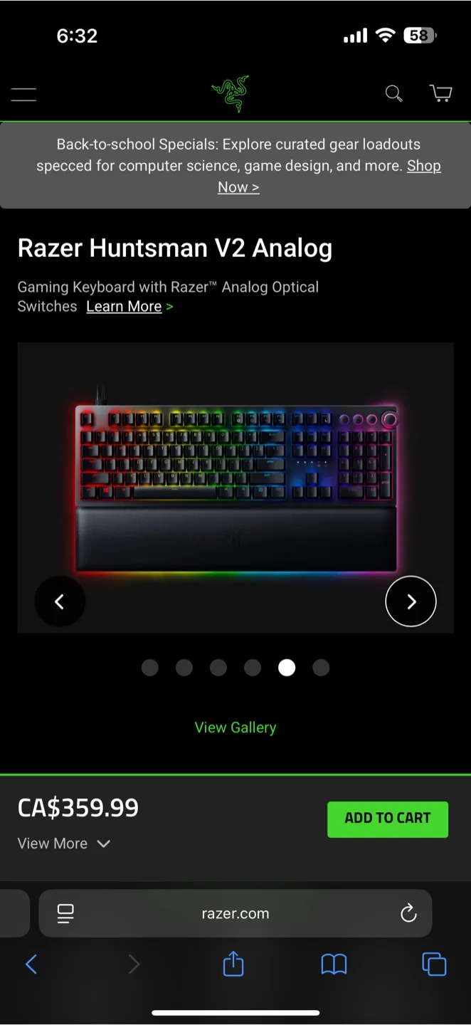 Razer Huntsman V2 Analog Gaming Keyboard thumbnail