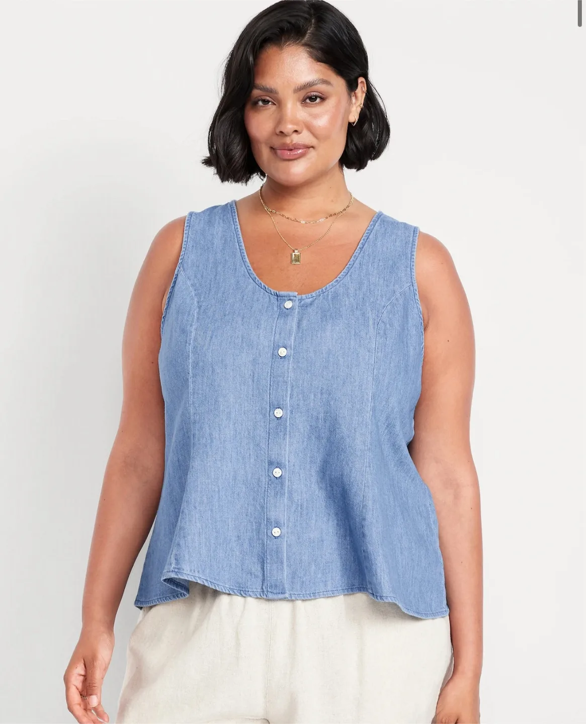 Old Navy Button Down Denim Swing Top | Medium Wash image indicator(5)