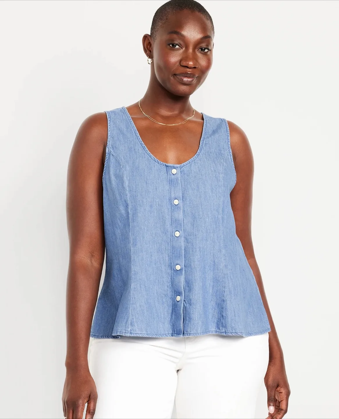 Old Navy Button Down Denim Swing Top | Medium Wash image indicator(3)