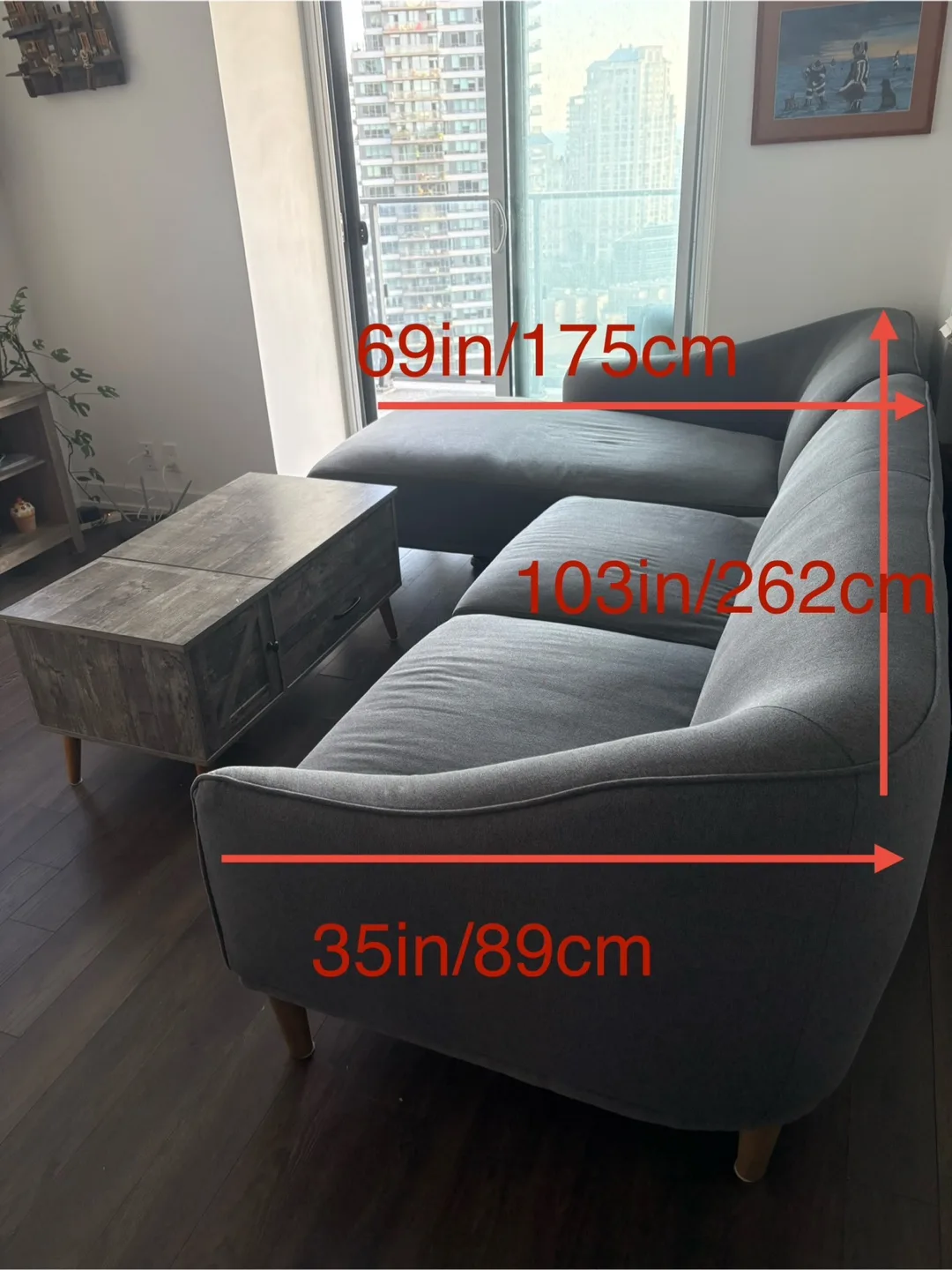 Grey L-shape fabric Sofa image indicator(3)