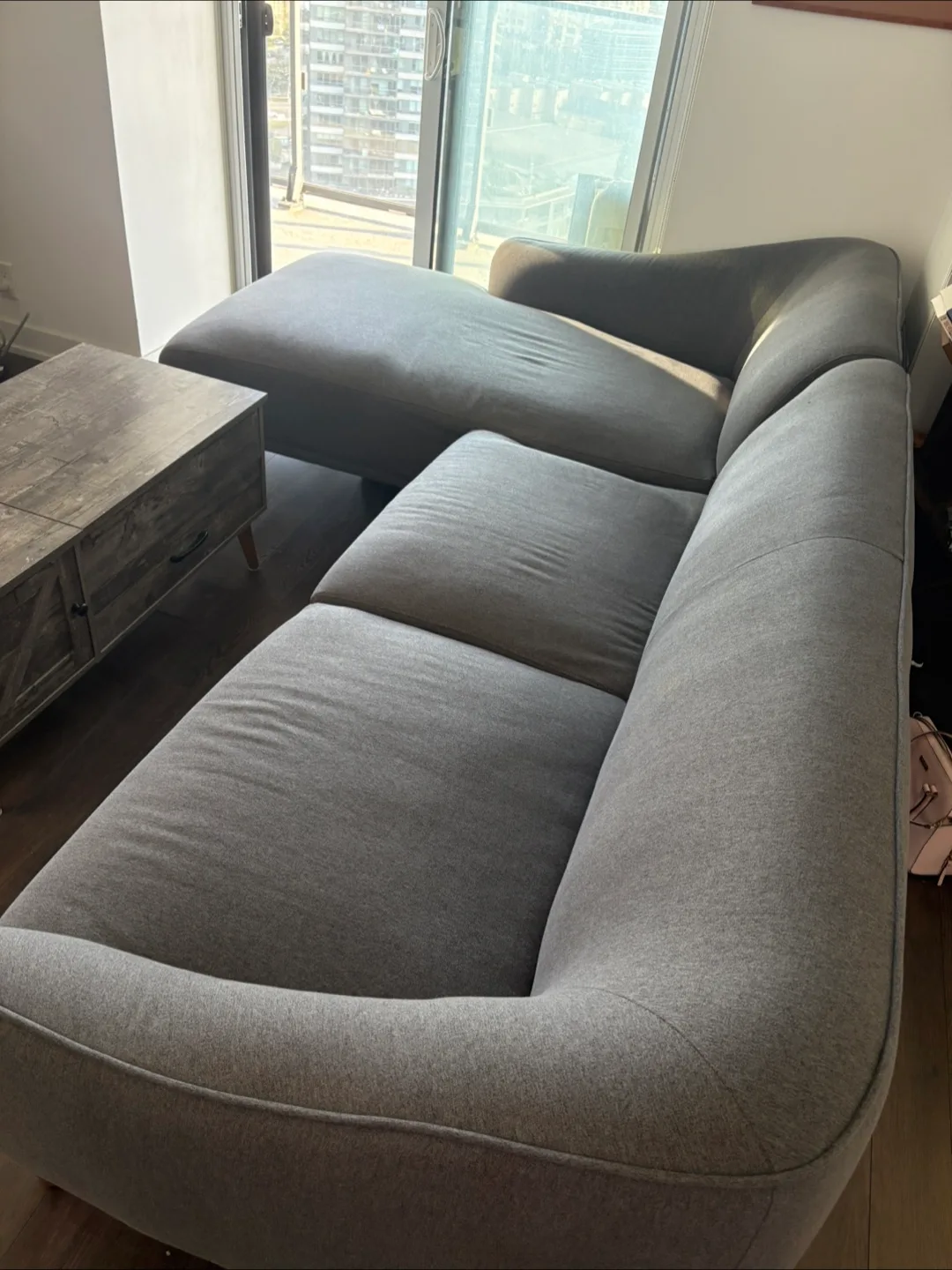 Grey L-shape fabric Sofa image indicator(2)