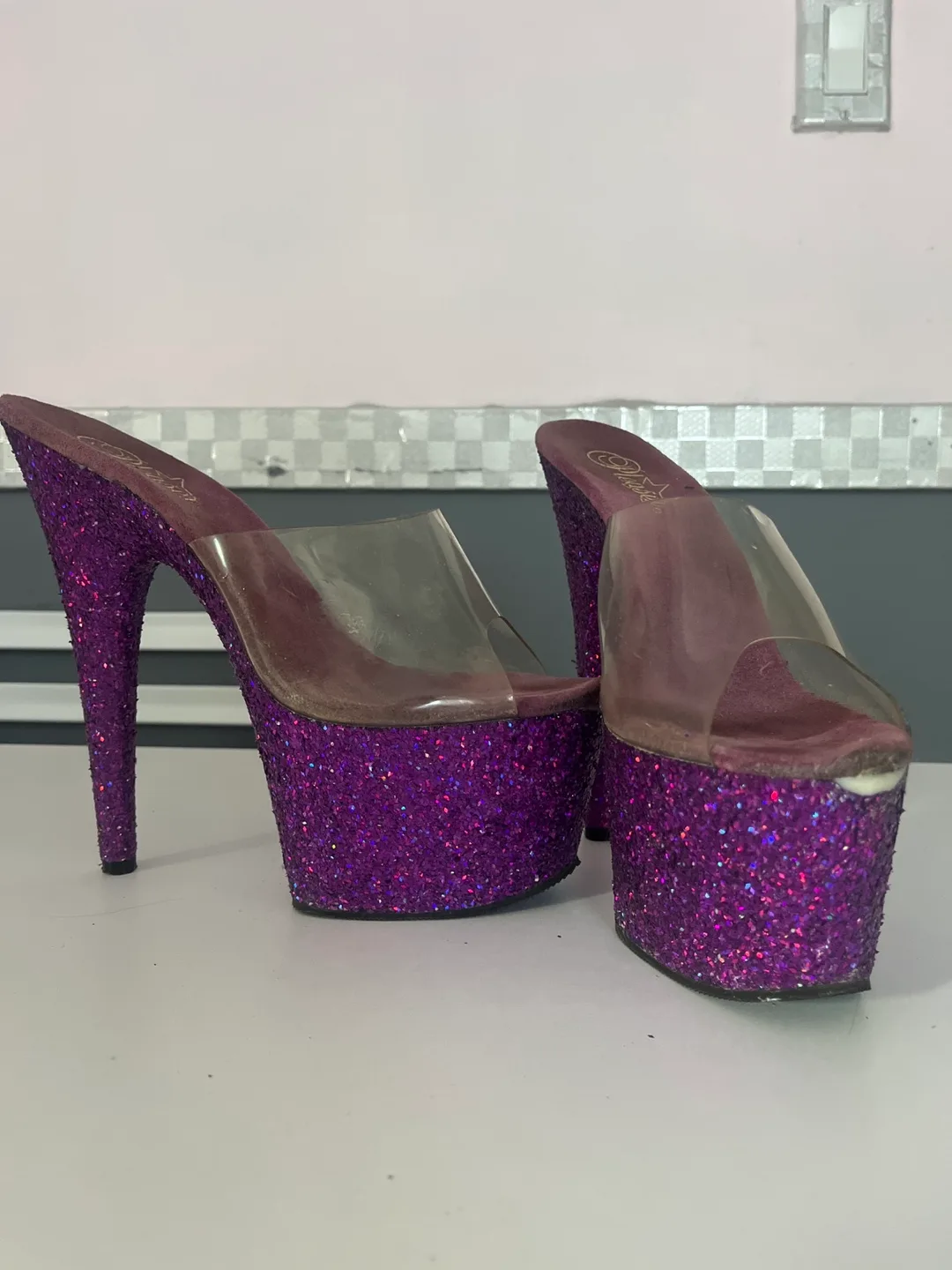 Pleaser Purple Glitter Platform Heels thumbnail