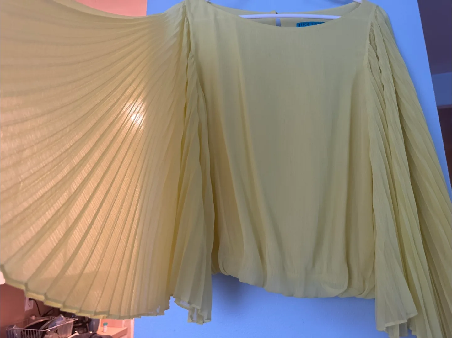 Alice + Olivia Yellow Pleated Blouse image indicator(3)