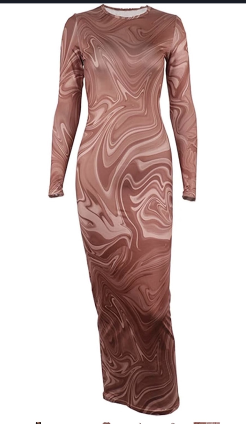 Women’s peach Print Long Sleeve bodycon Dress