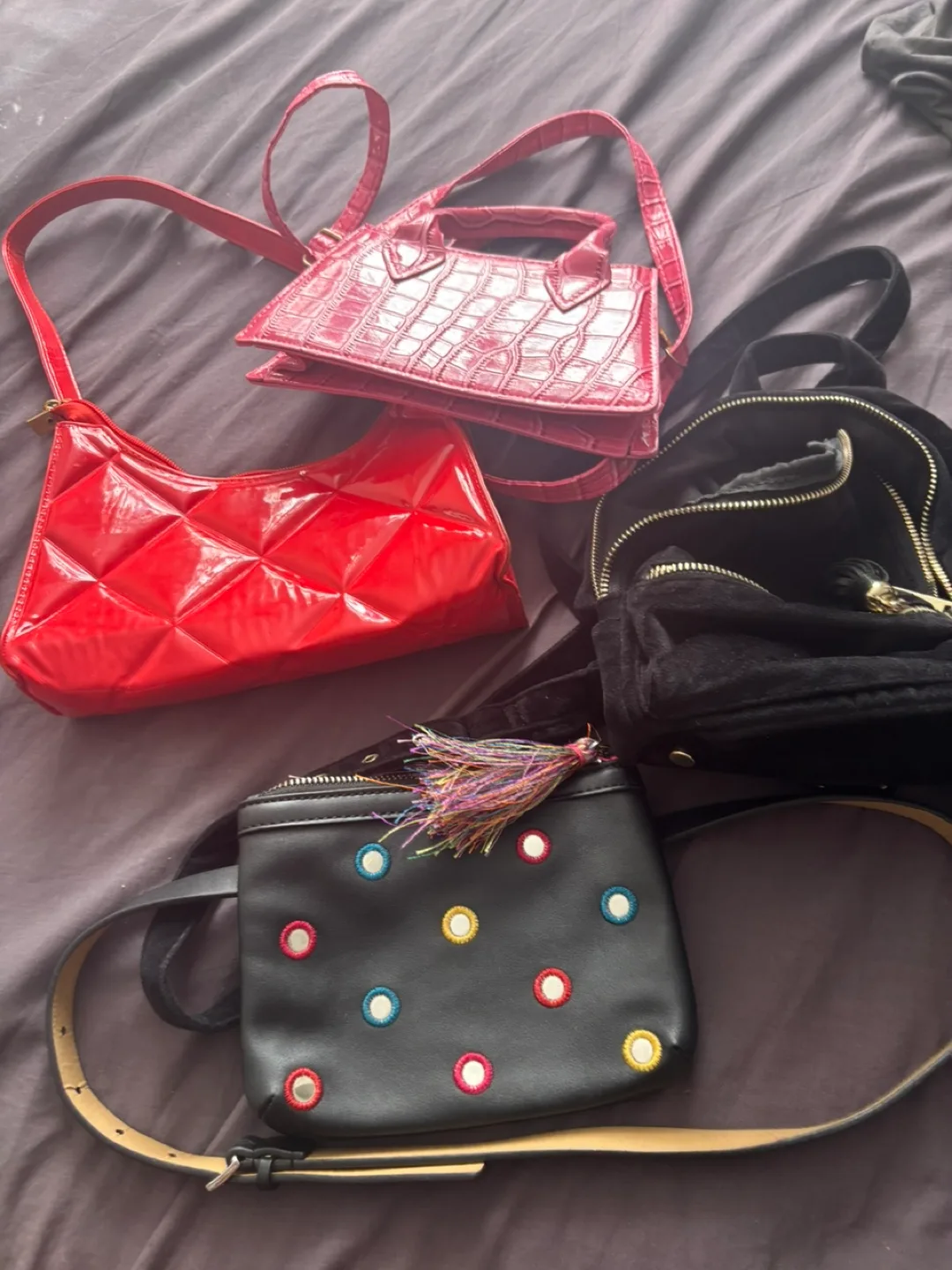Assorted Handbags - Red, Pink, Black thumbnail
