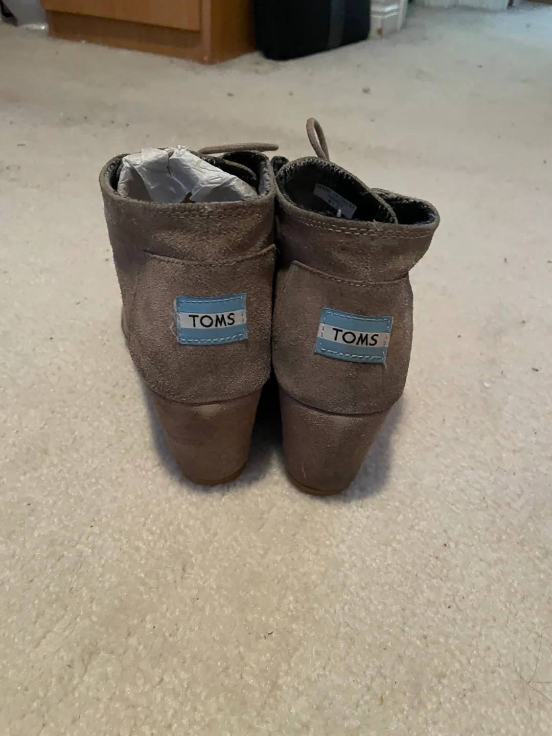 TOMS Grey Suede Wedge Booties Size 7 image indicator(2)