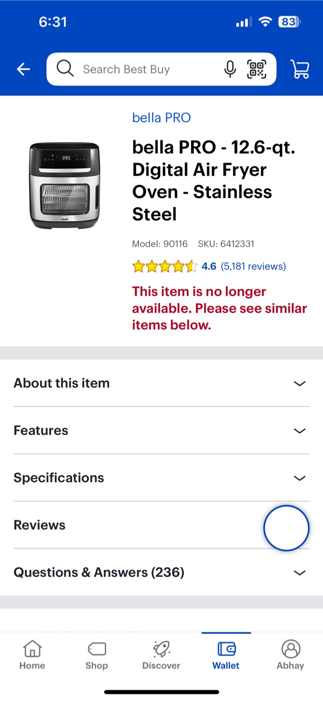 Bella Pro 12.6-qt. Digital Air Fryer Oven