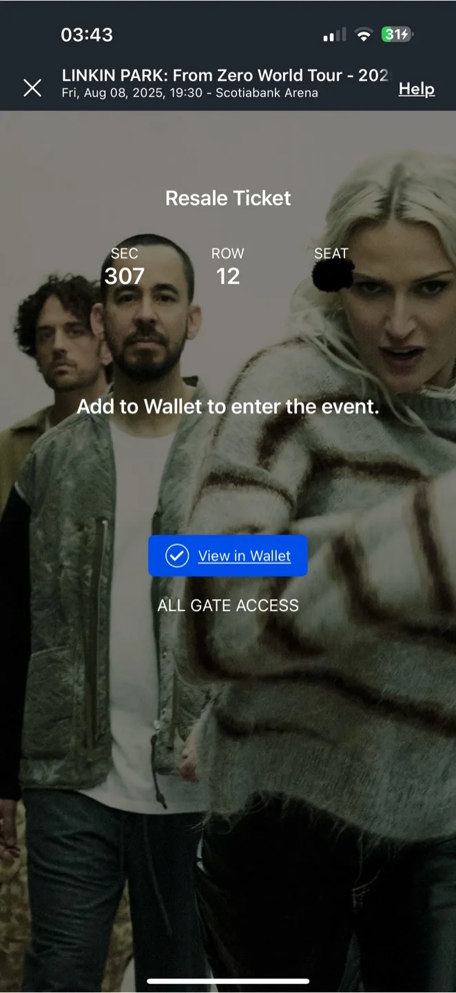 Linkin Park Ticket - Scotiabank Arena 2025 thumbnail
