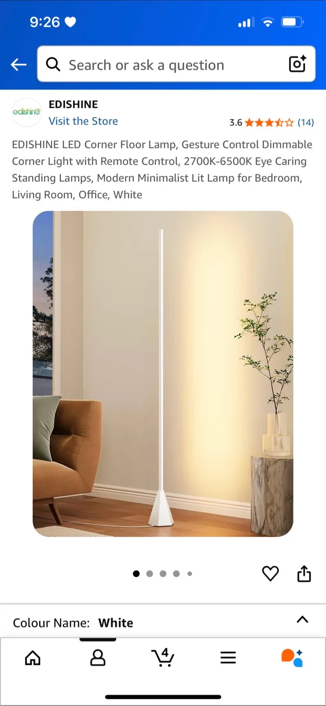 LED Corner Floor Lamp, White thumbnail