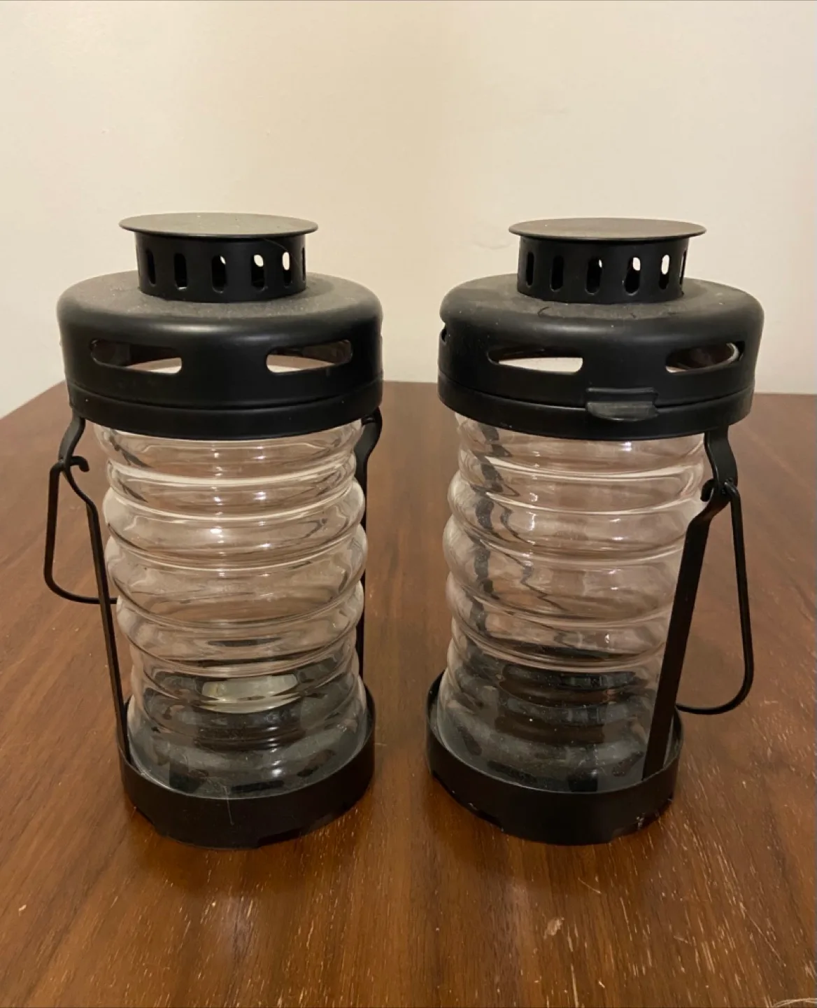 Set of 2 Black Metal & Glass Lanterns thumbnail