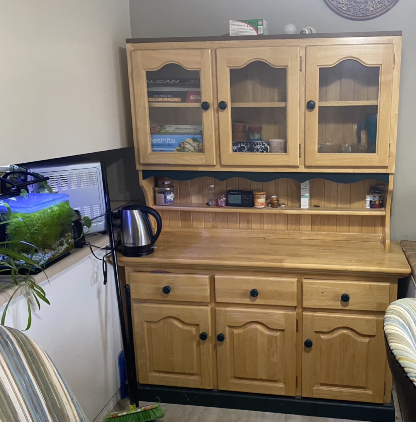 Wooden Hutch with Glass Cabinets
