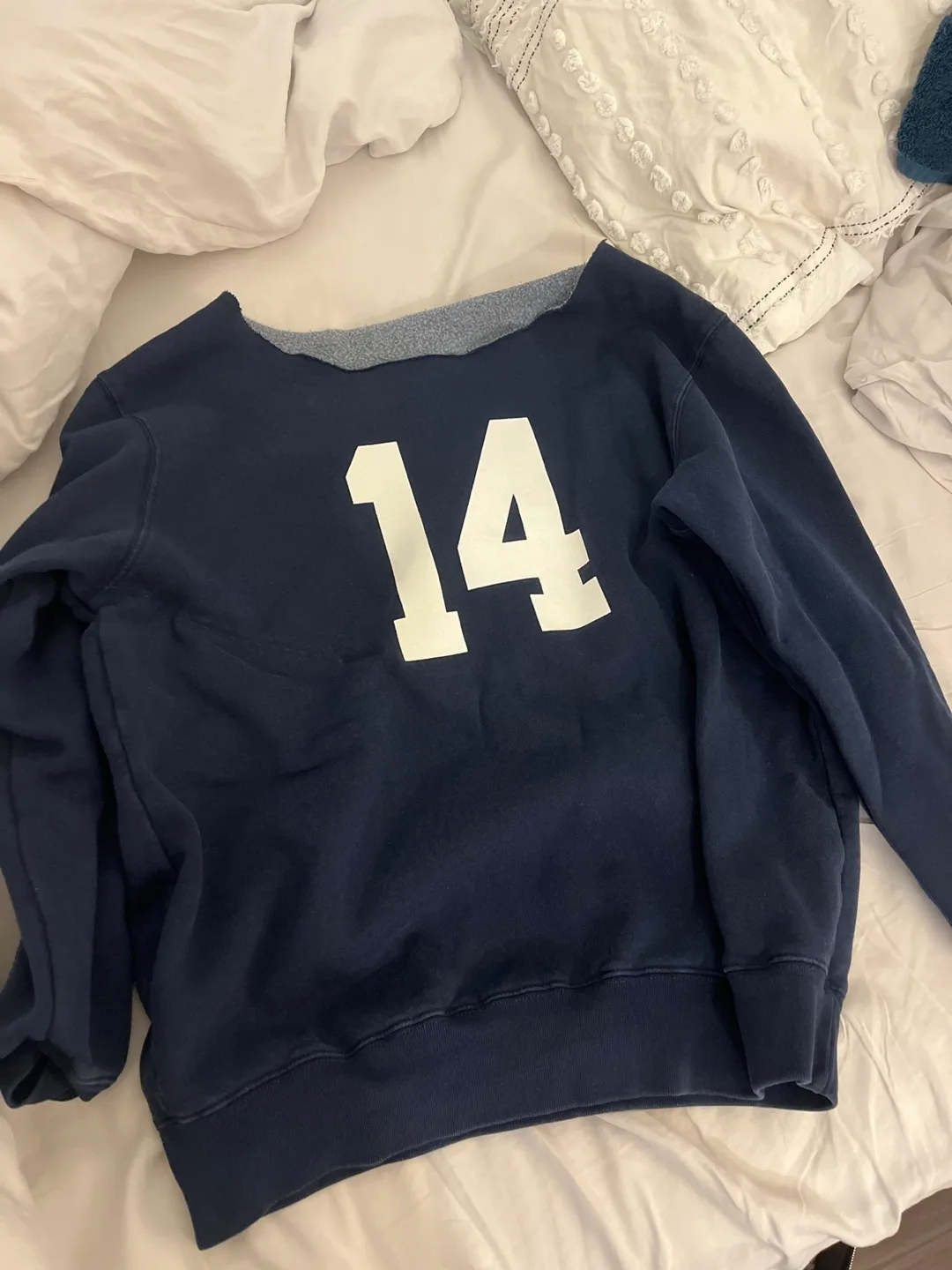 Brandy Melville off shoulder sweater in navy thumbnail