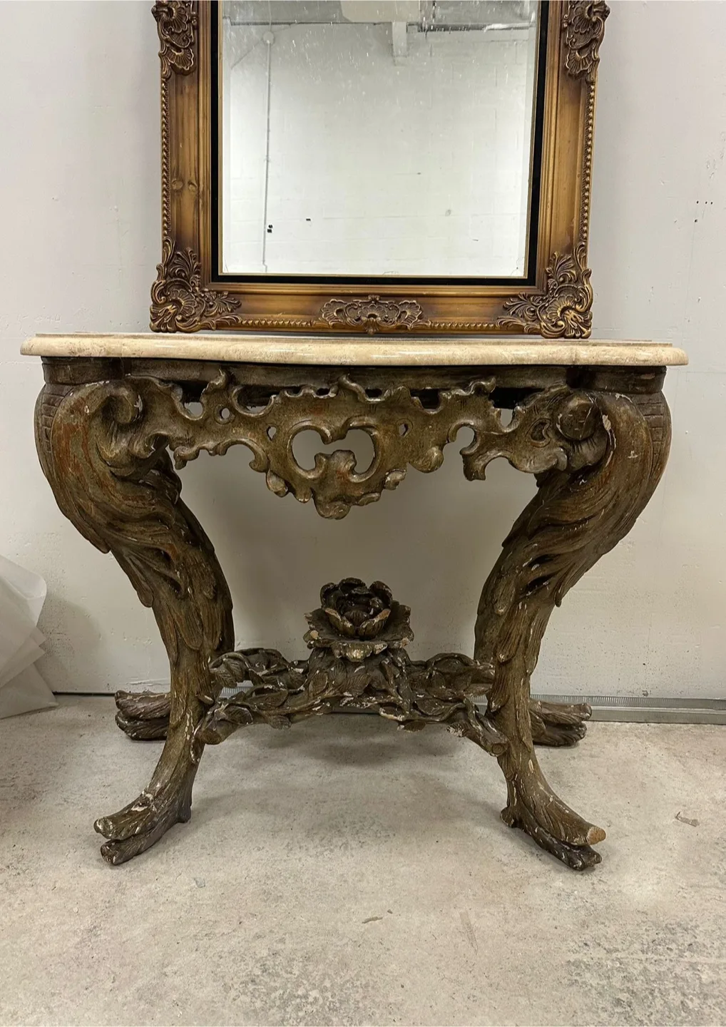 Ornate Marble Top Console Table thumbnail