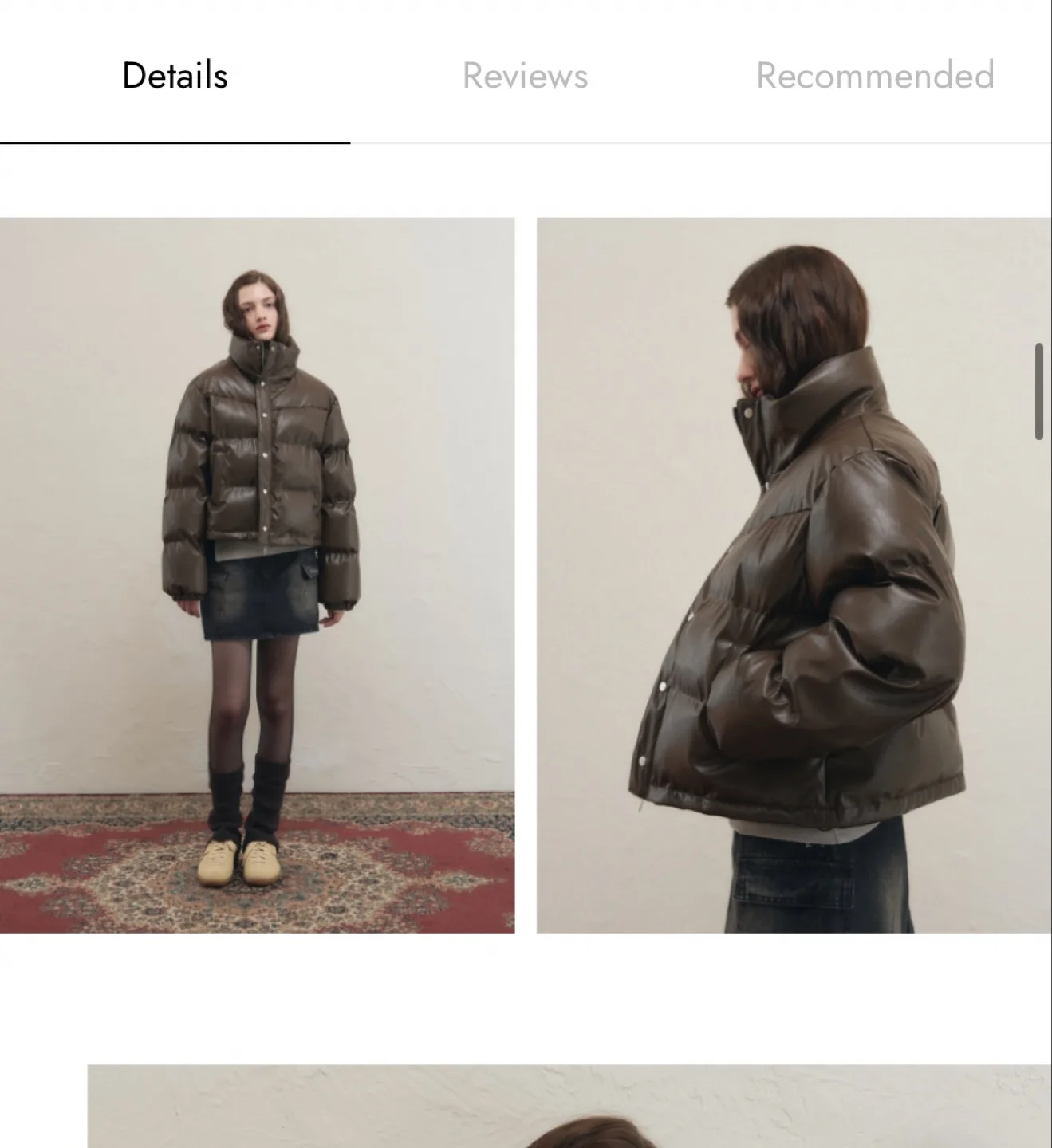 Brown leather texture Puffer Jacket image indicator(2)