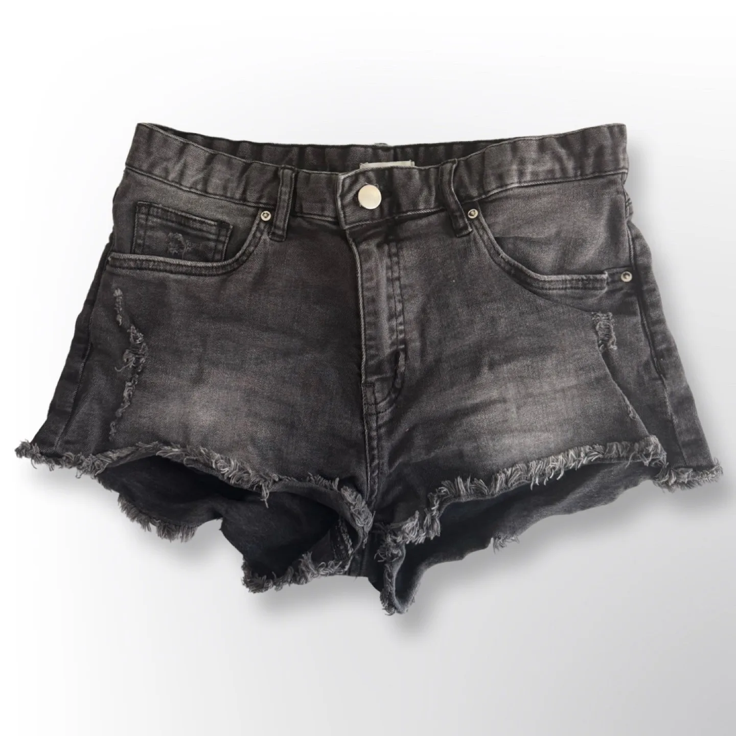 H&M Black Denim Distressed Shorts | Size 8 thumbnail