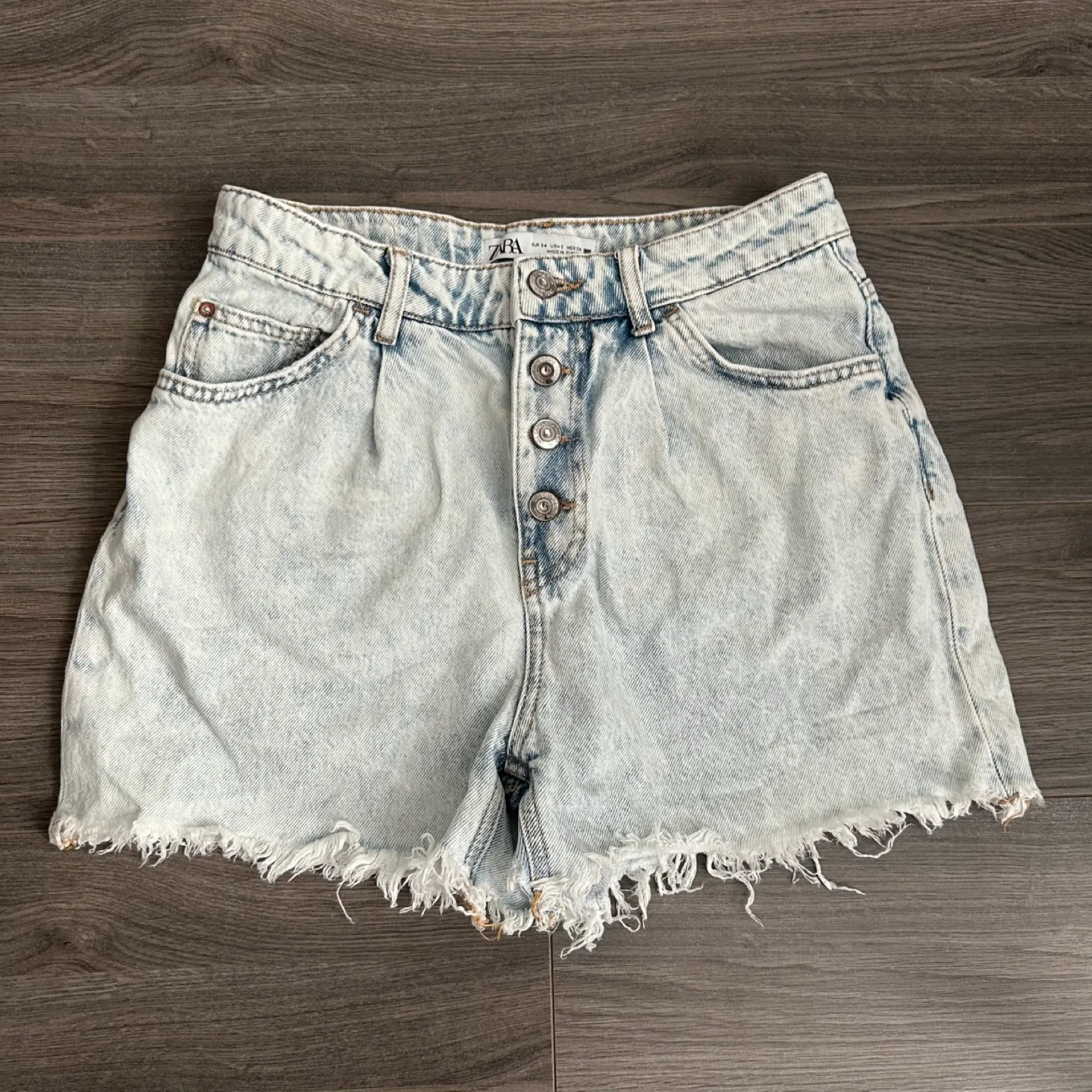 Zara Blue Jean Shorts with Frayed Hem thumbnail