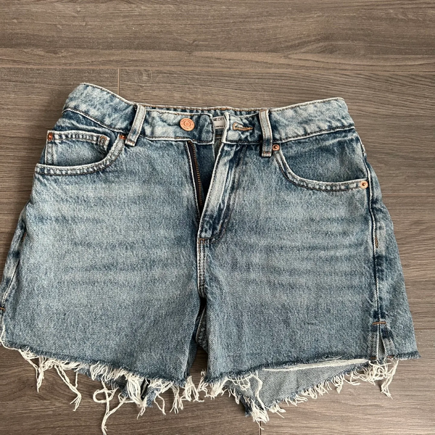 Garage Blue Jean Shorts with Distressed Hem thumbnail