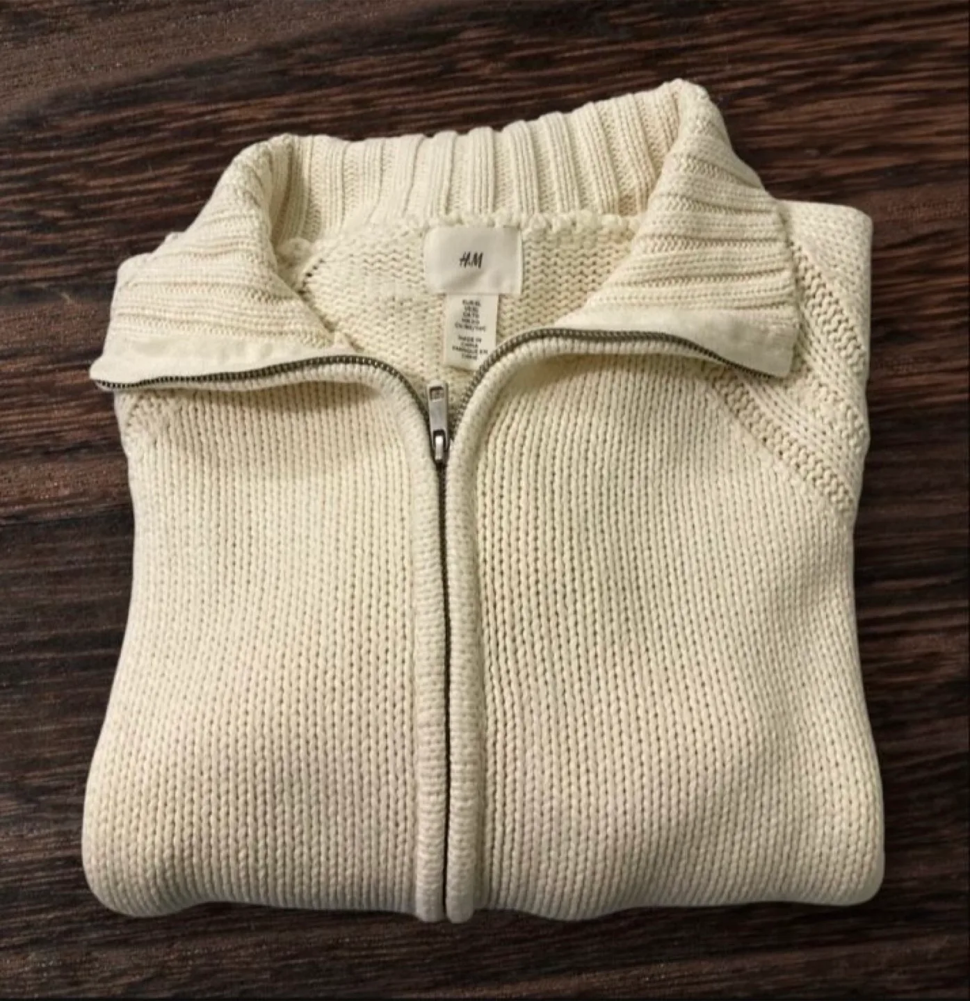 H&M Cream Knit Zip-Up Sweater - Size  XL thumbnail