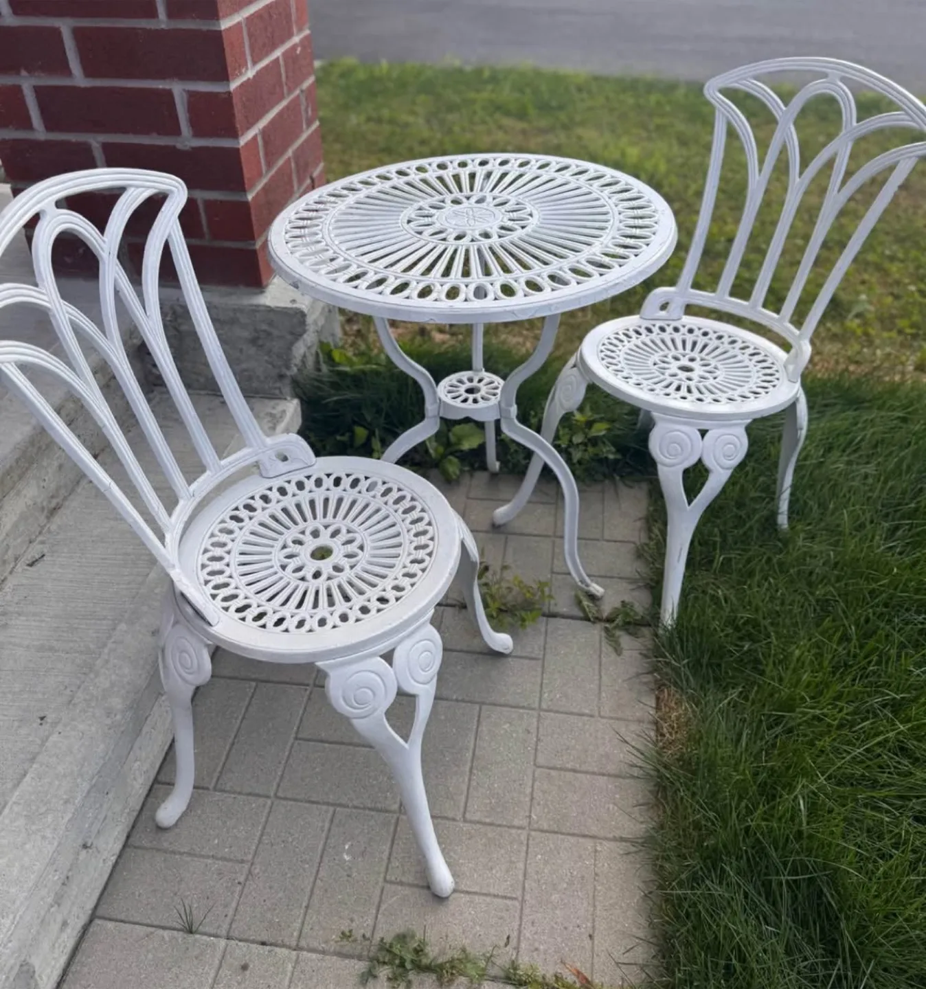 Wrought iron 3 pieces bistro set in white very heavy thumbnail