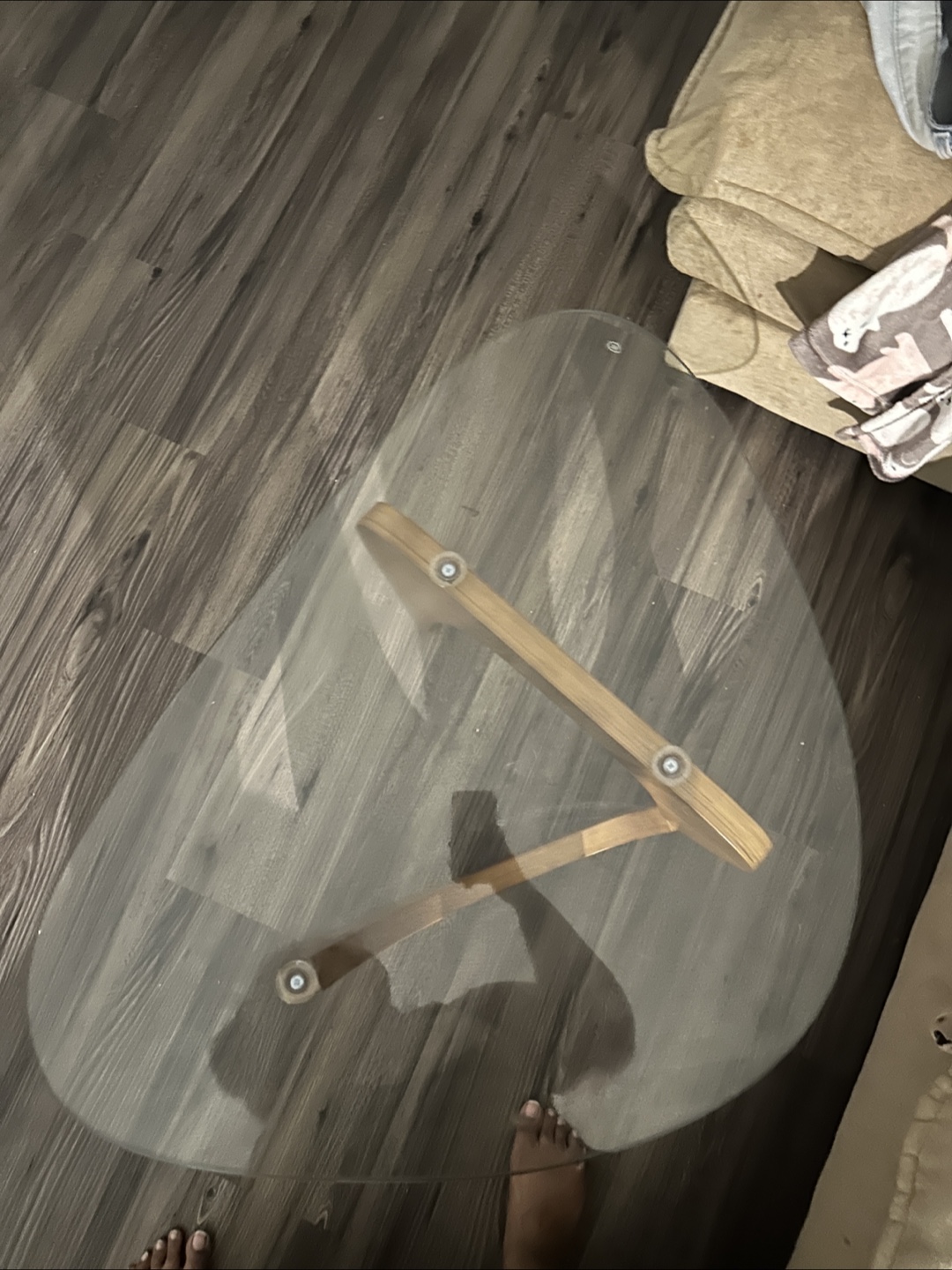 Glass Coffee Table w/ Wooden Base - photo 4