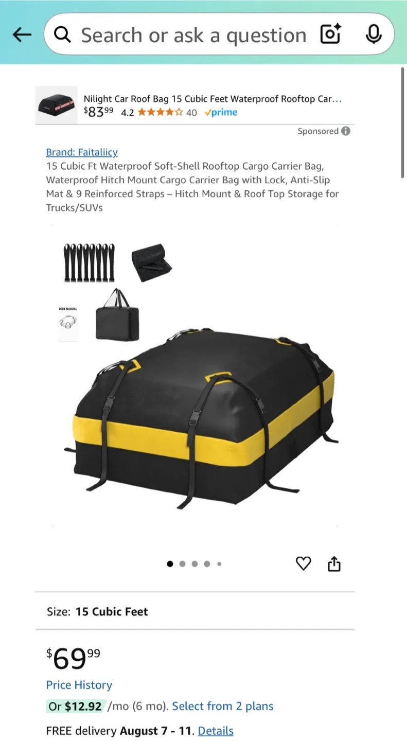 DEXSO Car Roof Bag Cargo Carrier - Waterproof image indicator(7)