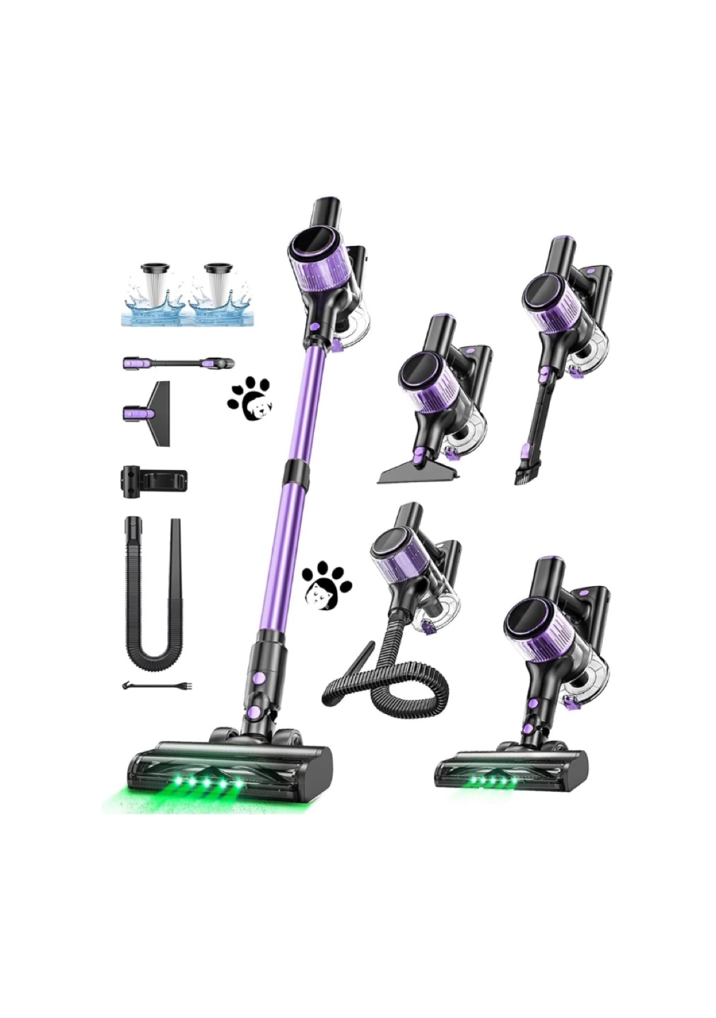 QIAFIN Ultra-Powerful Cordless Stick Vacuum - Purple