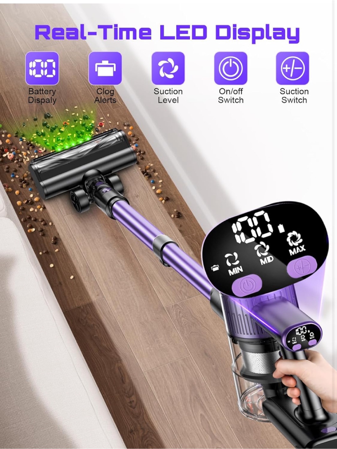 QIAFIN Ultra-Powerful Cordless Stick Vacuum - Purple - photo 3