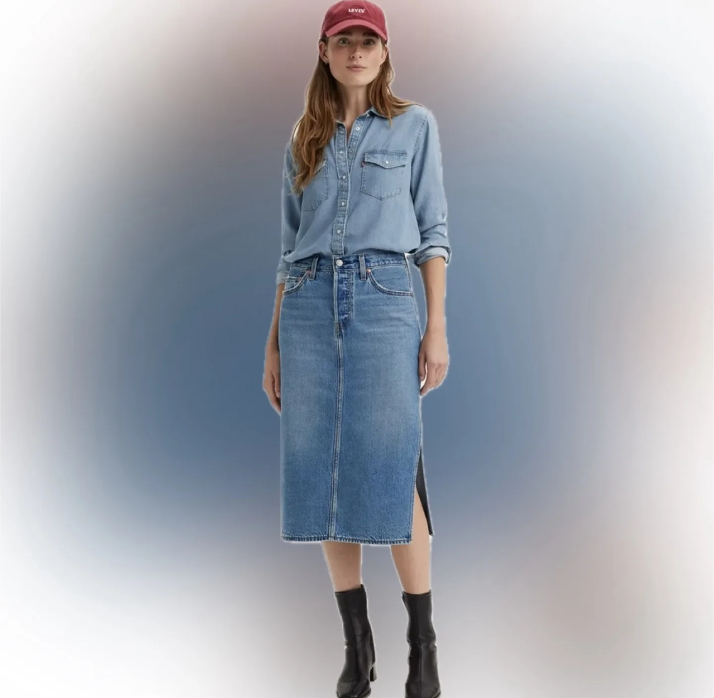 Levi’s Side Slit Midi Denim Skirt | Medium Wash thumbnail