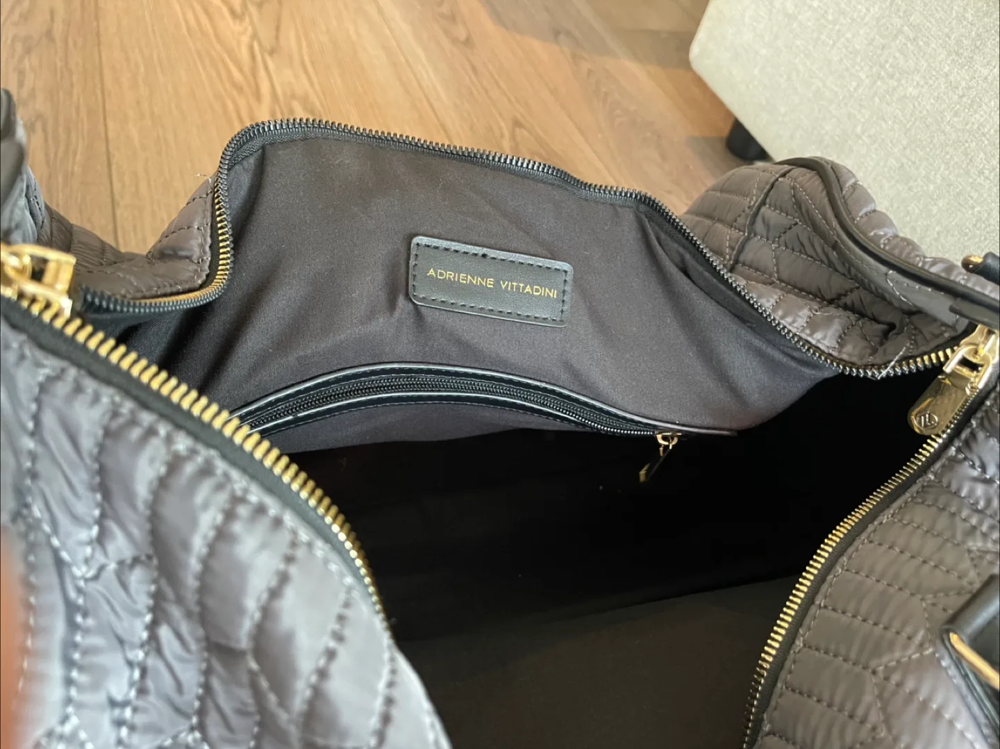 Adrienne Vittadini Grey Quilted Duffle Bag image indicator(3)