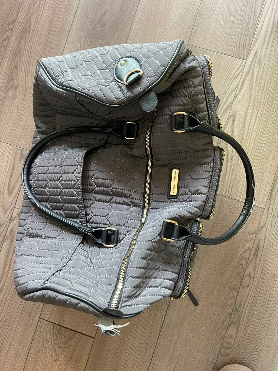 Adrienne Vittadini Grey Quilted Duffle Bag image indicator(2)