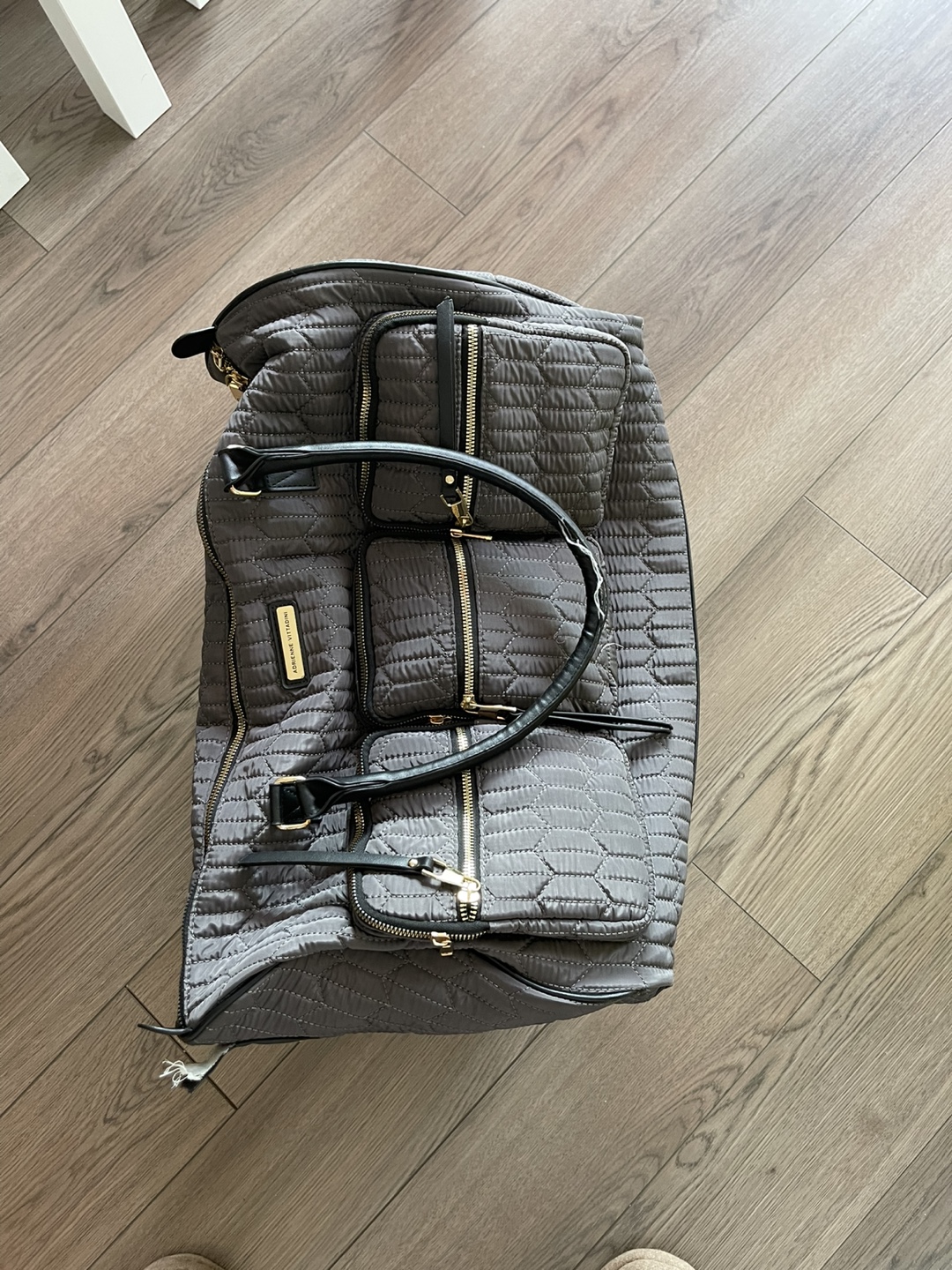 Adrienne Vittadini Grey Quilted Duffle Bag