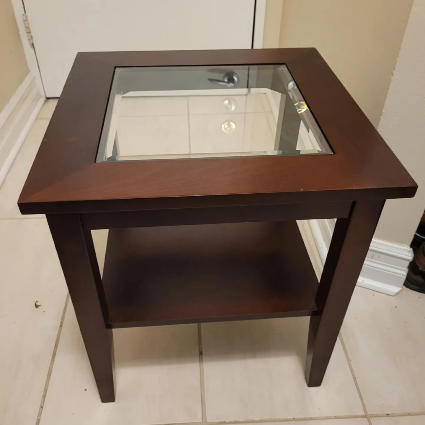 Brown Wood & Glass End Table image indicator(2)