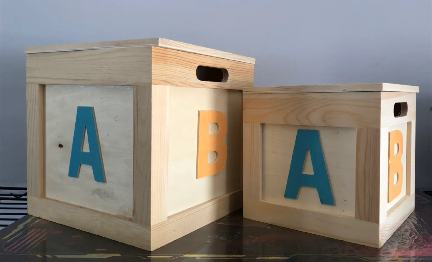 Wooden Toy Storage Boxes with Letter Decor image indicator(3)