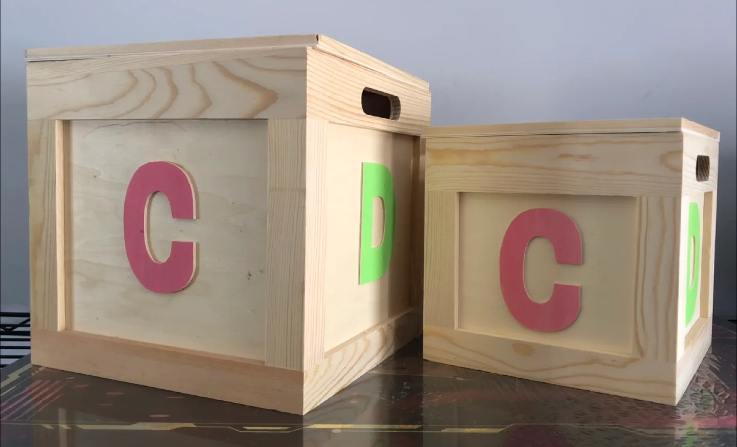 Wooden Toy Storage Boxes with Letter Decor image indicator(4)