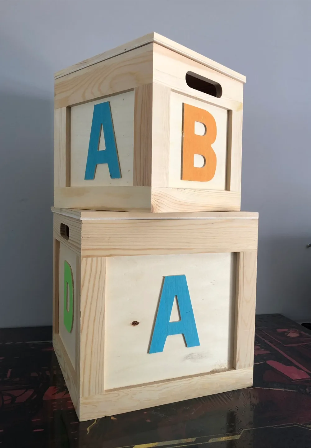 Wooden Toy Storage Boxes with Letter Decor thumbnail