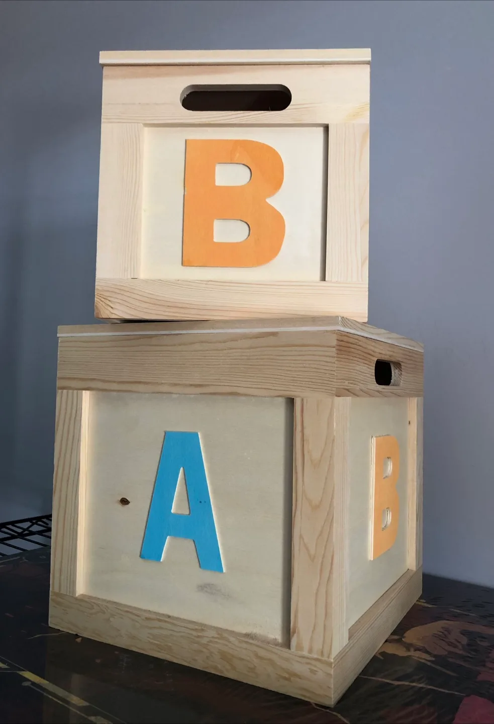 Wooden Toy Storage Boxes with Letter Decor image indicator(2)