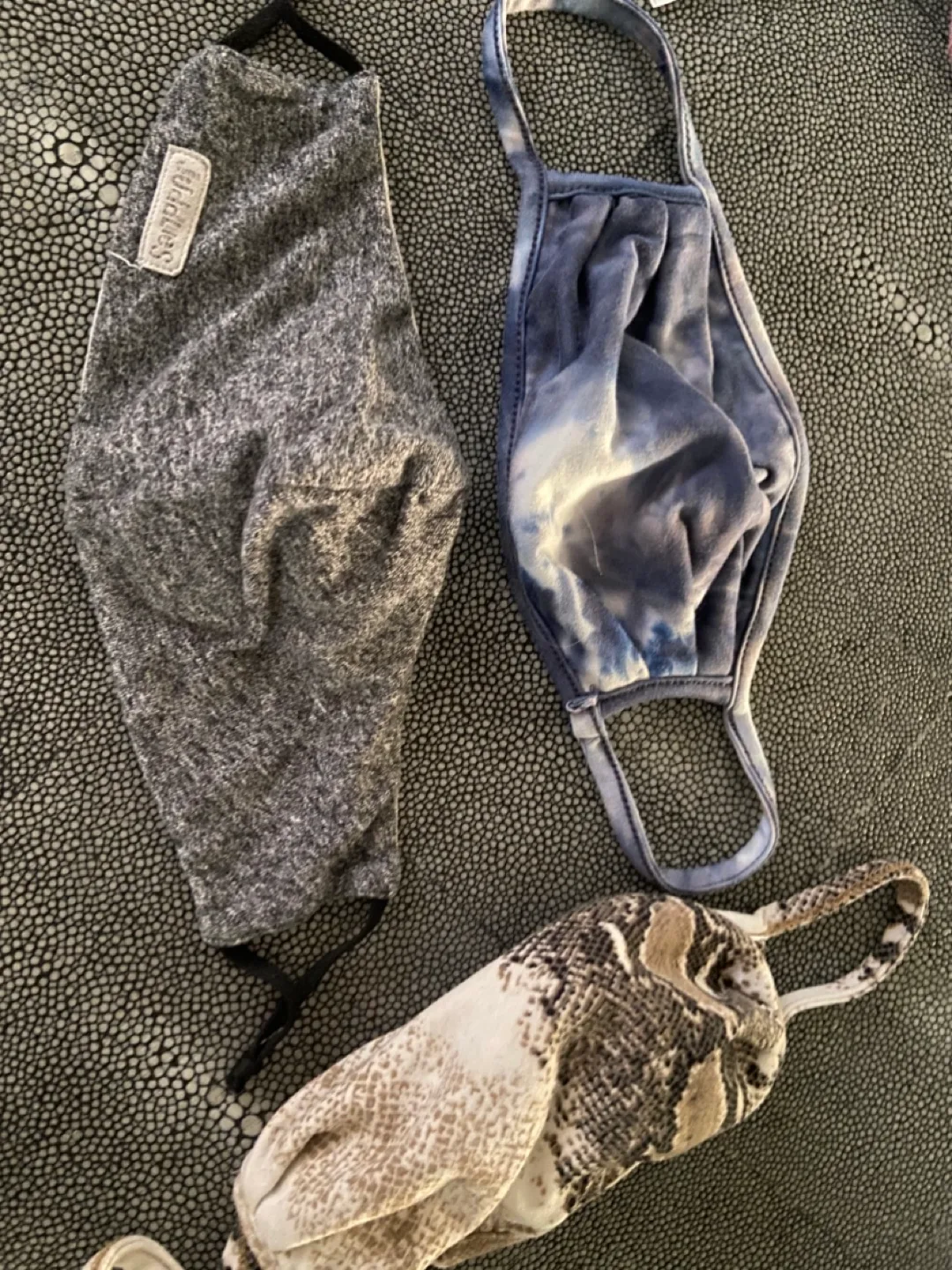 3 organic cotton Face Masks - Joddles, Tie Dye, Snake Print thumbnail