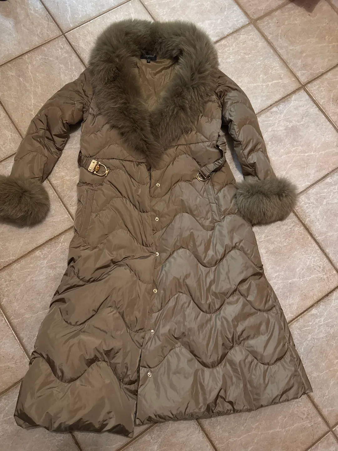 Long Down Coat with Fur Trim thumbnail