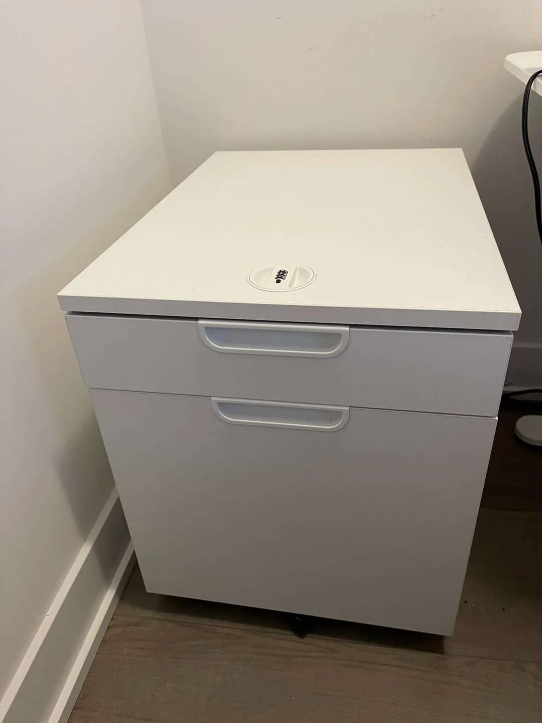 White Filing Cabinet with Lock and Wheels thumbnail