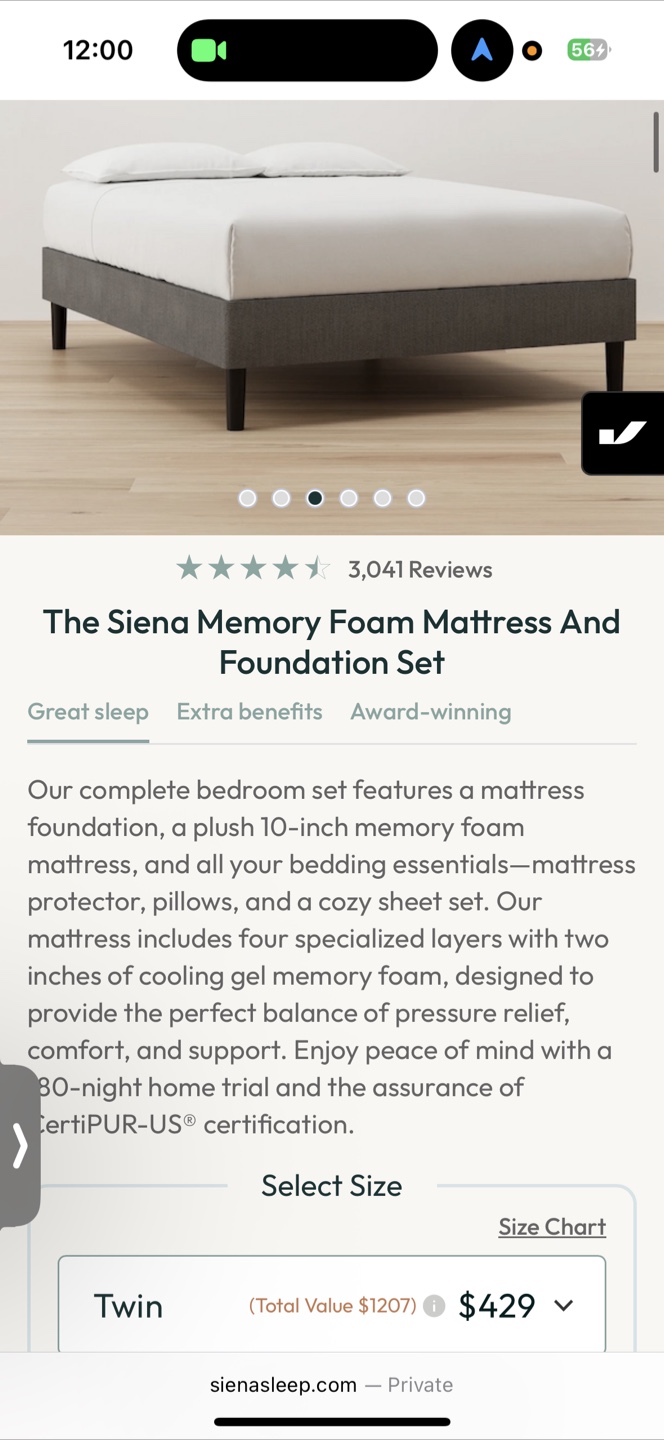 Siena Sleep Twin Memory Foam Mattress & Foundation