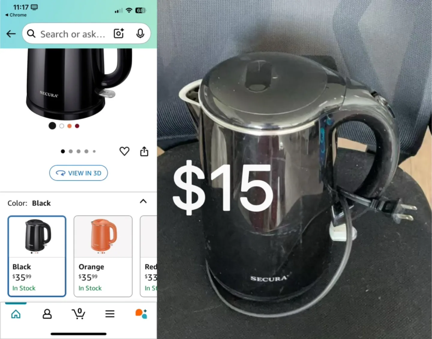 Secura Electric Kettle - Black thumbnail