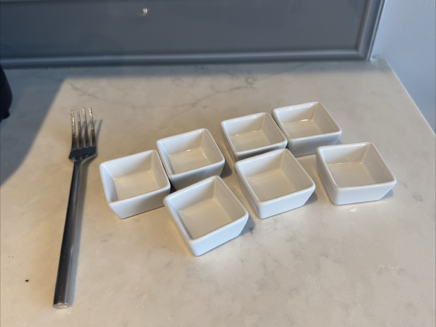 Set of 7 White Ceramic Condiment Bowls