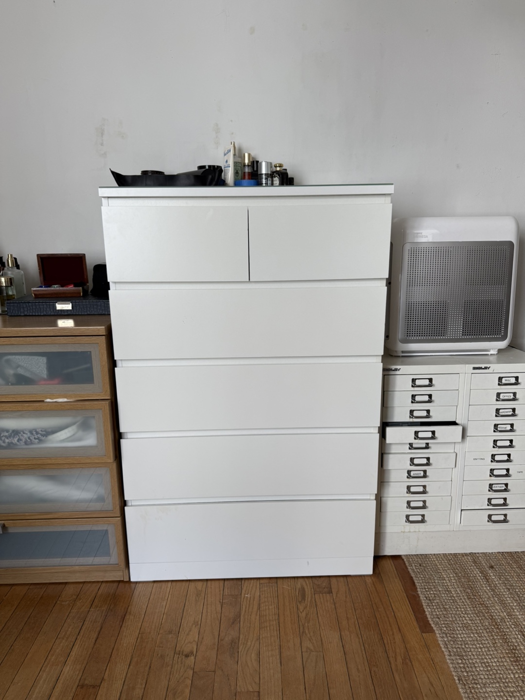 IKEA Malm Dresser with glass top panel