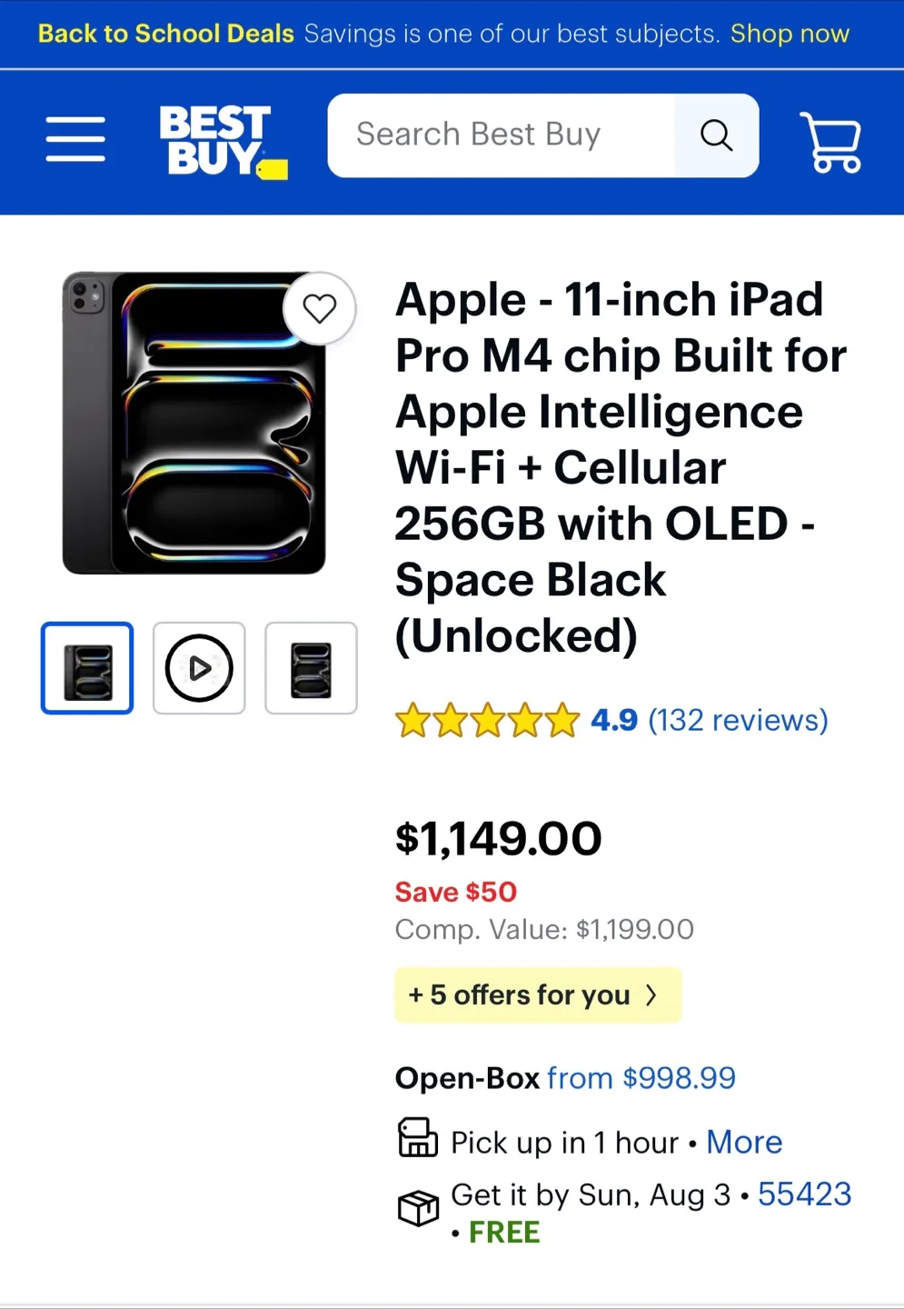 Apple 11-inch iPad Pro M4 Chip - Space Black (Unlocked) thumbnail
