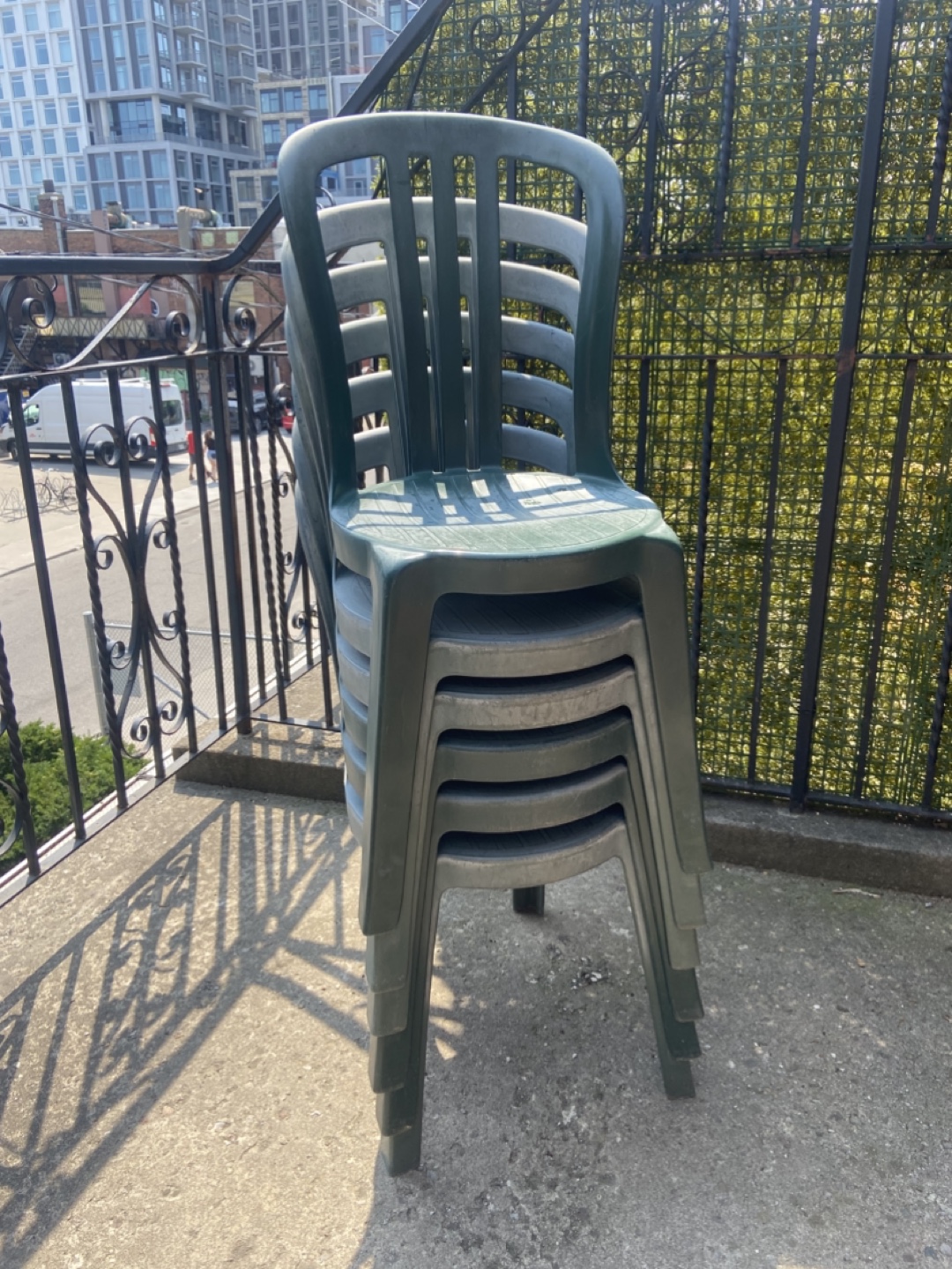 Stackable Green Plastic Patio Chairs - Set of 6